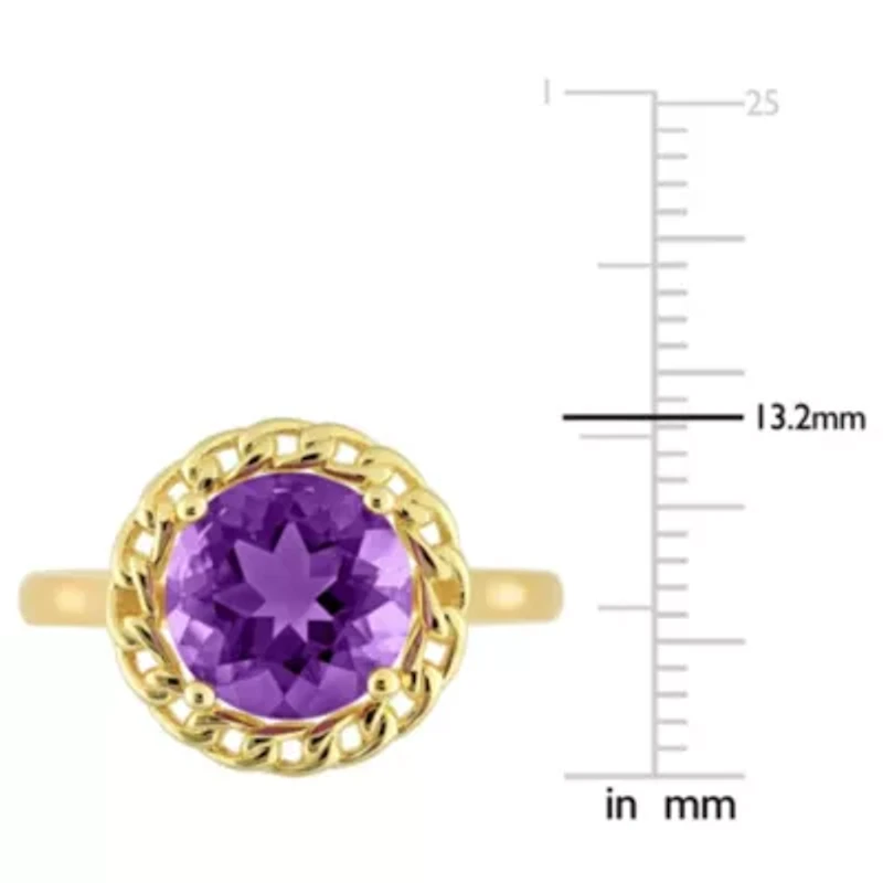 Amethyst Halo Link Ring Yellow Plated Sterling Silver