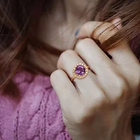 Amethyst Halo Link Ring Yellow Plated Sterling Silver