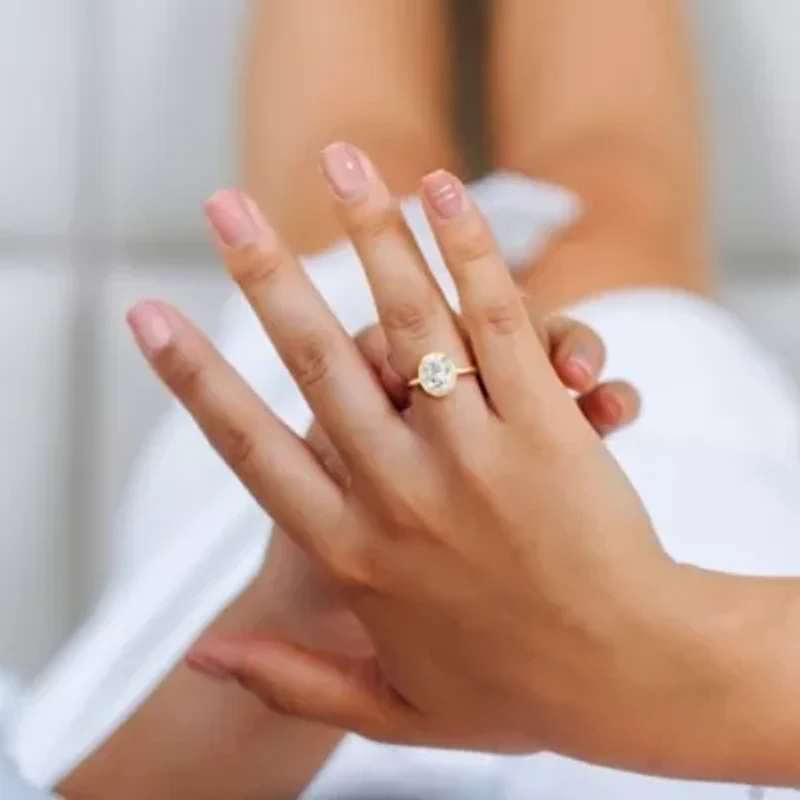 Lab Created 2 CT DEW Oval-Shaped Moissanite Engagement Ring 10k Yellow Gold