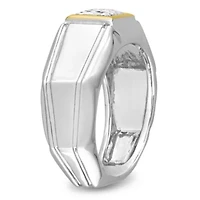 Lab Created Moissanite Solitaire Men's Ring 2-Tone Sterling Silver with Yellow Gold Plating