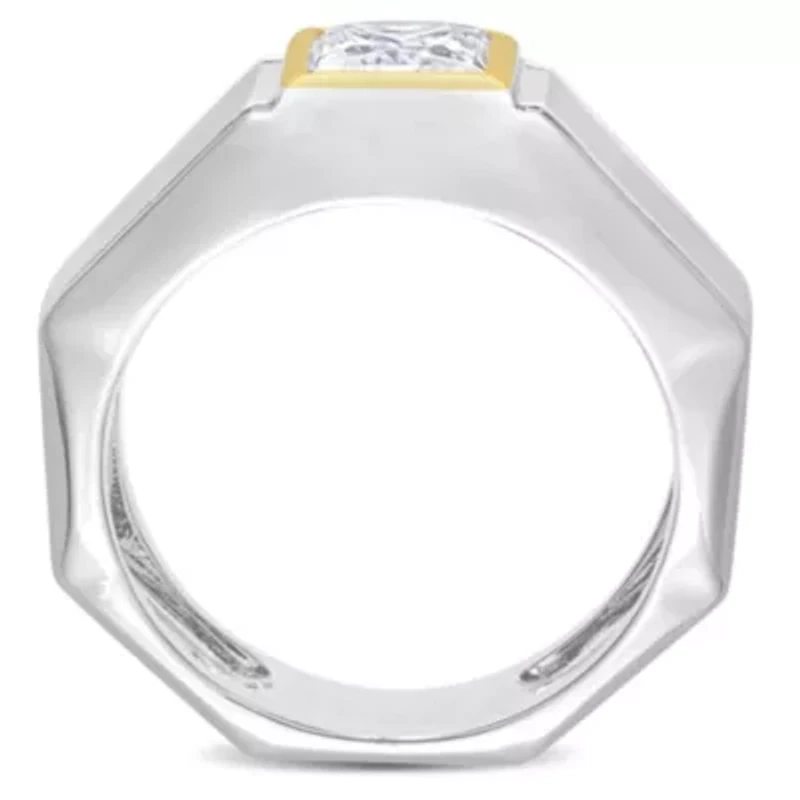 Lab Created Moissanite Solitaire Men's Ring 2-Tone Sterling Silver with Yellow Gold Plating