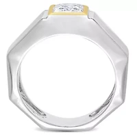 Lab Created Moissanite Solitaire Men's Ring 2-Tone Sterling Silver with Yellow Gold Plating