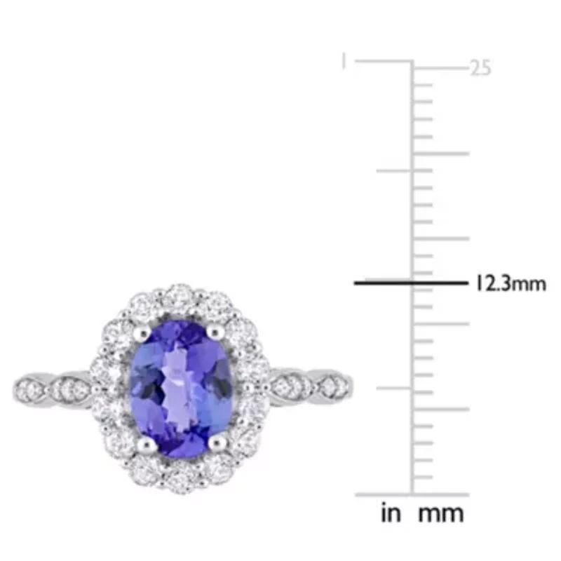 Oval Shape Tanzanite, White Topaz and Diamond Accent Vintage Halo Ring 14k Gold