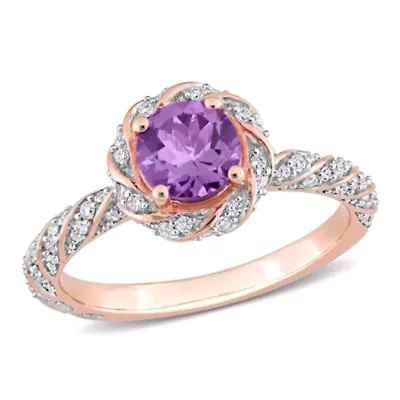 Amethyst and 1/4 CT TW Diamond Halo Vintage Ring 14k Rose Gold