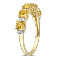 Citrine and White Topaz Semi Eternity Ring Yellow Gold Plated Sterling Silver
