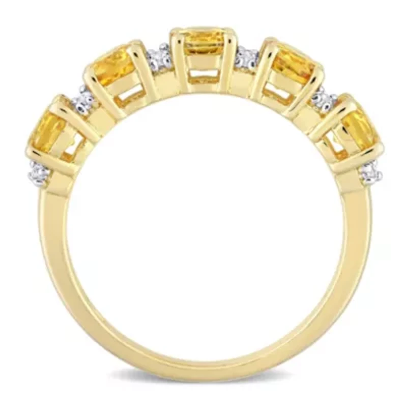 Citrine and White Topaz Semi Eternity Ring Yellow Gold Plated Sterling Silver