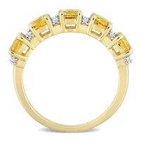 Citrine and White Topaz Semi Eternity Ring Yellow Gold Plated Sterling Silver
