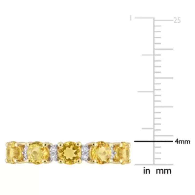 Citrine and White Topaz Semi Eternity Ring Yellow Gold Plated Sterling Silver