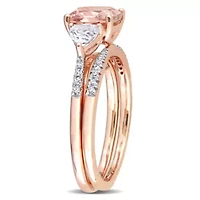 Morganite White Topaz and 1/10 CT TW Diamond Bridal Ring Set 10k Rose Gold