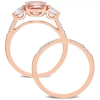 Morganite White Topaz and 1/10 CT TW Diamond Bridal Ring Set 10k Rose Gold