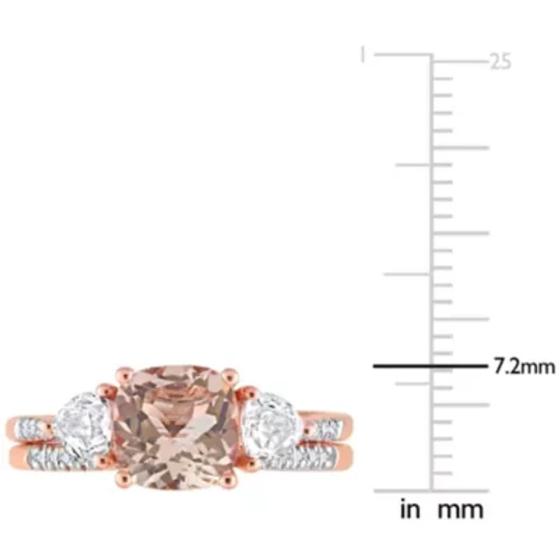 Morganite White Topaz and 1/10 CT TW Diamond Bridal Ring Set 10k Rose Gold