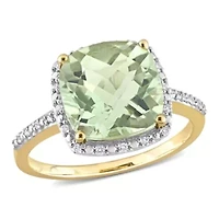 Green Quartz and 1/10 CT TW Diamond Halo Cocktail Ring 14k Yellow Gold