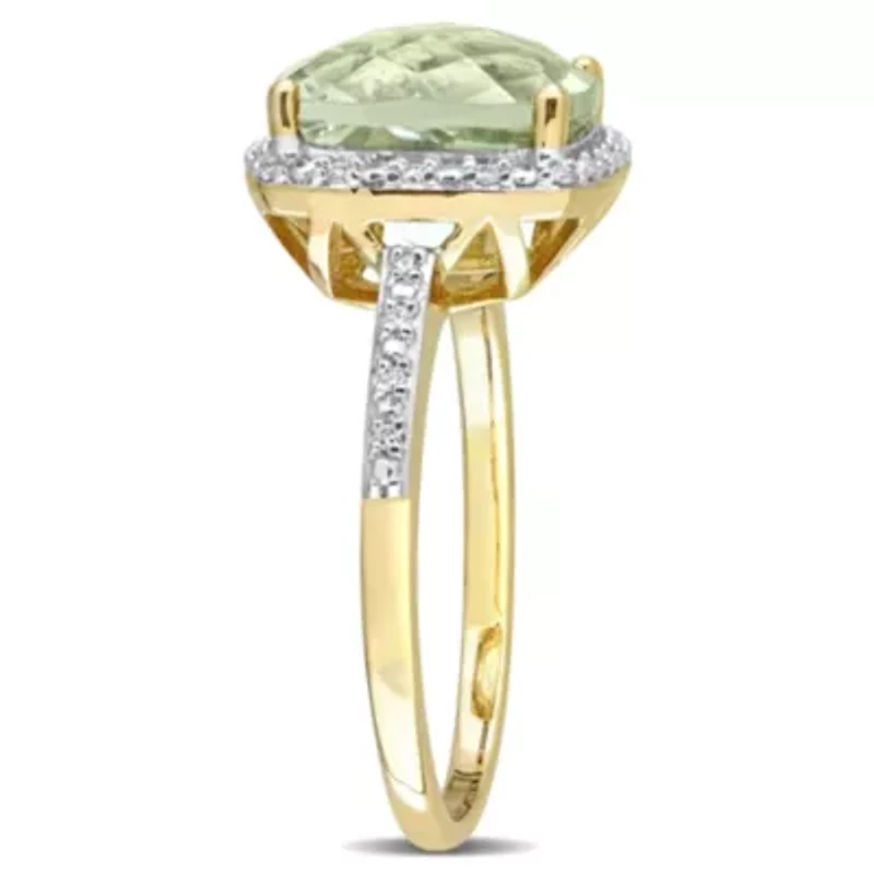 Green Quartz and 1/10 CT TW Diamond Halo Cocktail Ring 14k Yellow Gold