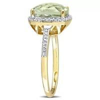 Green Quartz and 1/10 CT TW Diamond Halo Cocktail Ring 14k Yellow Gold