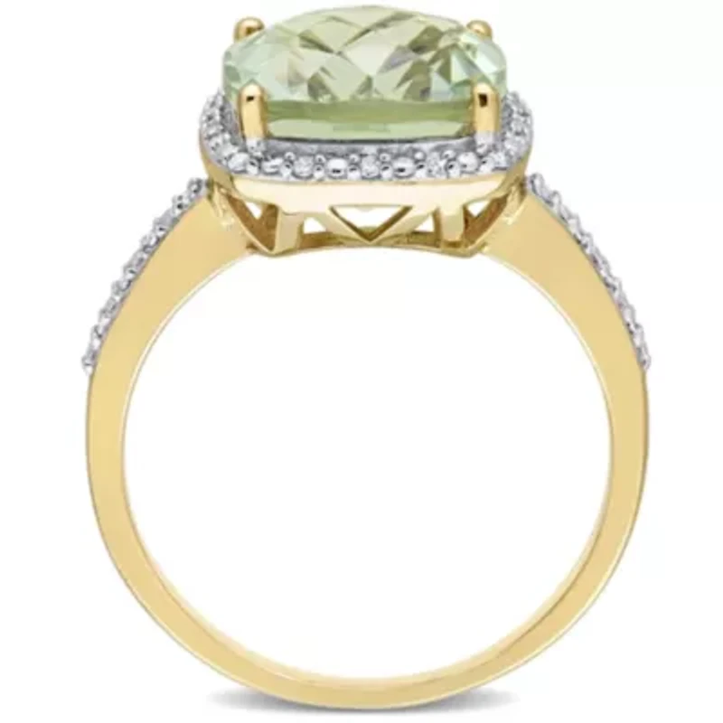 Green Quartz and 1/10 CT TW Diamond Halo Cocktail Ring 14k Yellow Gold