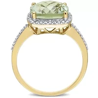 Green Quartz and 1/10 CT TW Diamond Halo Cocktail Ring 14k Yellow Gold