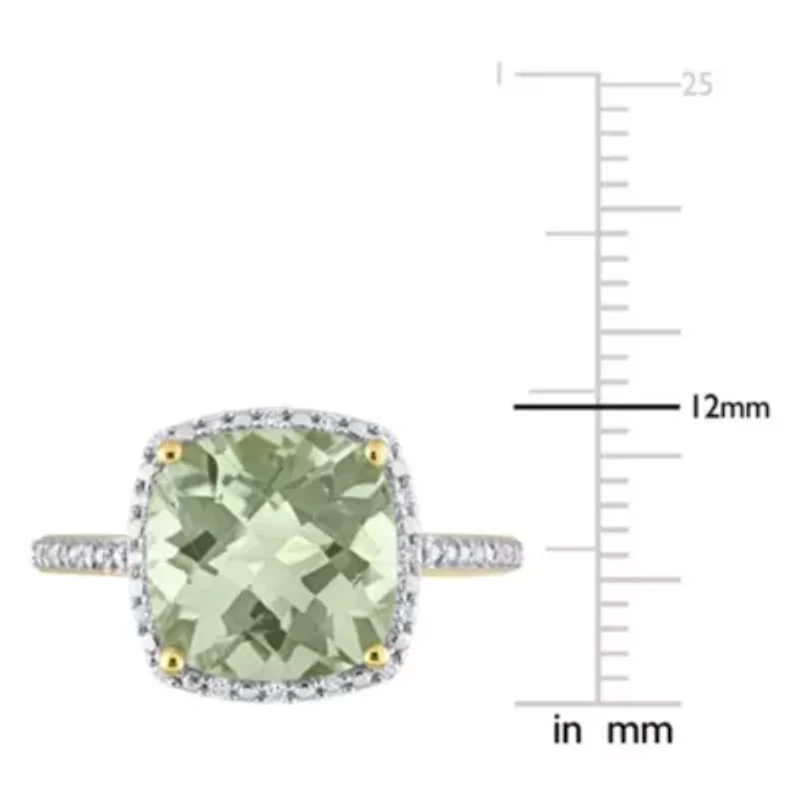 Green Quartz and 1/10 CT TW Diamond Halo Cocktail Ring 14k Yellow Gold