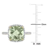 Green Quartz and 1/10 CT TW Diamond Halo Cocktail Ring 14k Yellow Gold