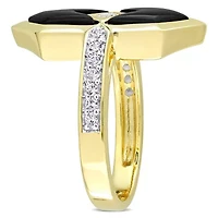 Lab Created Black Onyx and White Sapphire Geometrical Ring Yellow Plated Sterling Silver