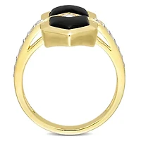 Lab Created Black Onyx and White Sapphire Geometrical Ring Yellow Plated Sterling Silver