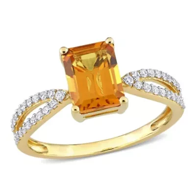 Octagon Madeira Citrine and 1/5 CT TW Diamond Ring 14k Yellow Gold