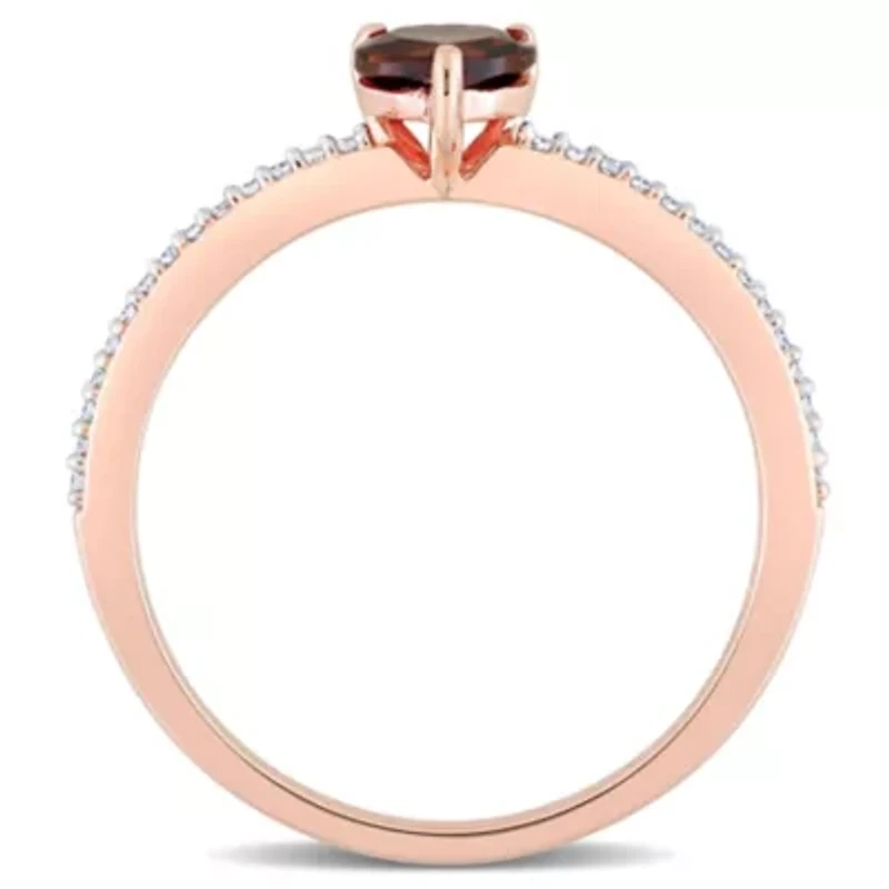 Heart Shaped Garnet and 1/10 CT TW Diamond Promise Ring 10k Rose Gold