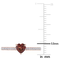 Heart Shaped Garnet and 1/10 CT TW Diamond Promise Ring 10k Rose Gold