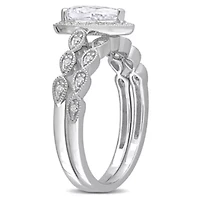 Lab Created Moissanite Teardrop Halo Bridal Ring Set Sterling Silver