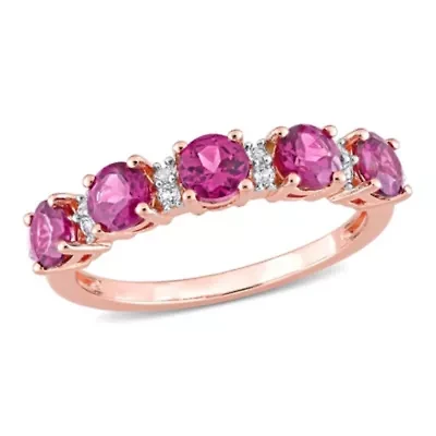 Rhodolite and White Topaz Semi Eternity Ring Rose Gold Plated Sterling Silver