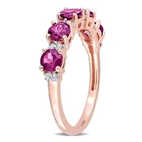 Rhodolite and White Topaz Semi Eternity Ring Rose Gold Plated Sterling Silver