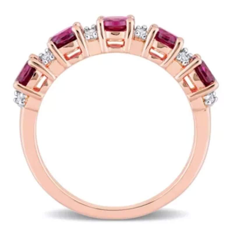 Rhodolite and White Topaz Semi Eternity Ring Rose Gold Plated Sterling Silver