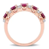 Rhodolite and White Topaz Semi Eternity Ring Rose Gold Plated Sterling Silver