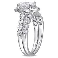 Lab Created Moissanite Cluster Halo Bridal Ring Set Sterling Silver