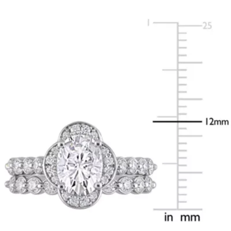 Lab Created Moissanite Cluster Halo Bridal Ring Set Sterling Silver