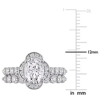 Lab Created Moissanite Cluster Halo Bridal Ring Set Sterling Silver