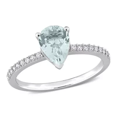 Pear Shape Aquamarine and 1/7 CT TW Diamond Ring 14k White Gold