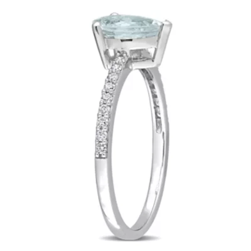 Pear Shape Aquamarine and 1/7 CT TW Diamond Ring 14k White Gold