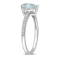 Pear Shape Aquamarine and 1/7 CT TW Diamond Ring 14k White Gold