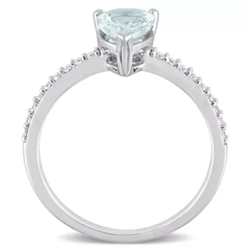 Pear Shape Aquamarine and 1/7 CT TW Diamond Ring 14k White Gold