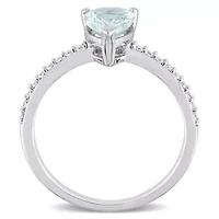 Pear Shape Aquamarine and 1/7 CT TW Diamond Ring 14k White Gold