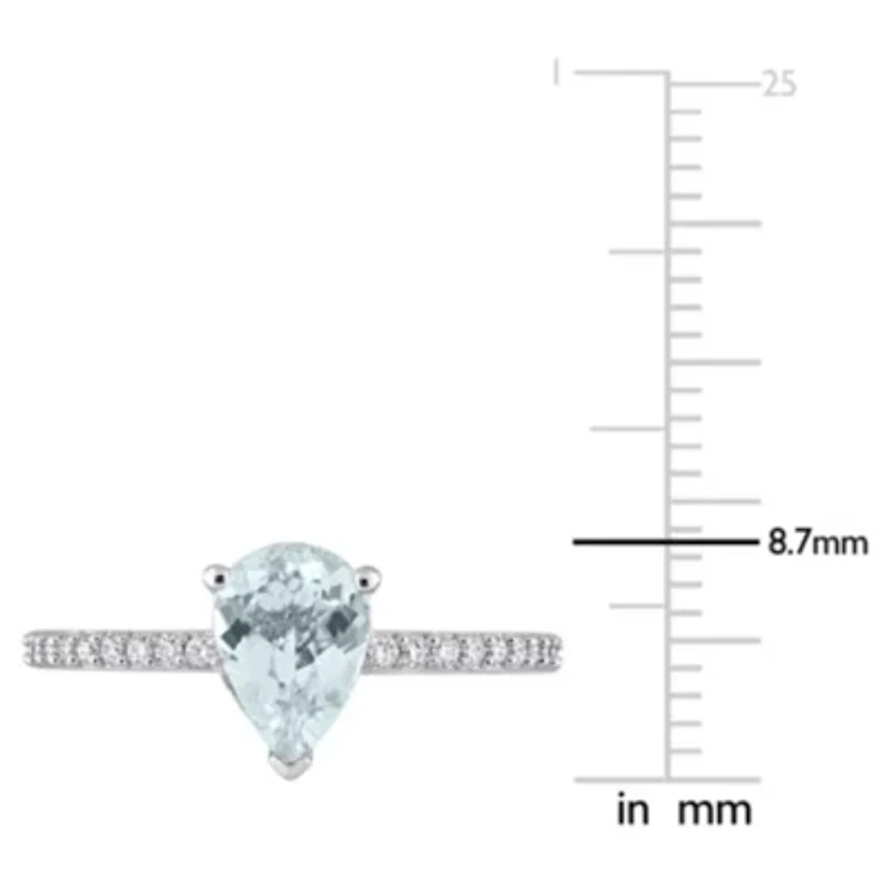 Pear Shape Aquamarine and 1/7 CT TW Diamond Ring 14k White Gold