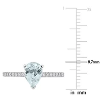 Pear Shape Aquamarine and 1/7 CT TW Diamond Ring 14k White Gold
