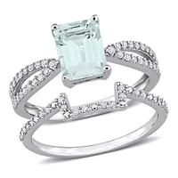 Octagon Aquamarine and 1/3 CT TW Diamond Bridal Ring Set 14k White Gold
