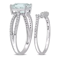 Octagon Aquamarine and 1/3 CT TW Diamond Bridal Ring Set 14k White Gold