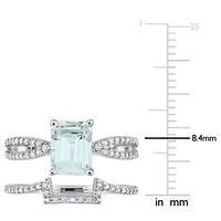 Octagon Aquamarine and 1/3 CT TW Diamond Bridal Ring Set 14k White Gold