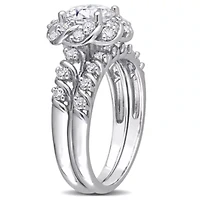 Lab Created Moissanite Halo Bridal Ring Set Sterling Silver
