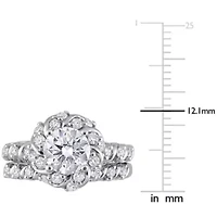 Lab Created Moissanite Halo Bridal Ring Set Sterling Silver