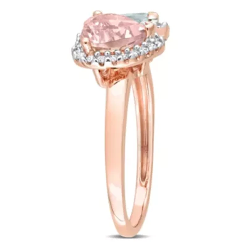 Heart Shape Morganite Pear Aquamarine and 1/5 CT TW Diamond Ring 14k Rose Gold