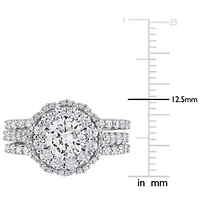 Lab Created 2 CT DEW Moissanite Halo Bridal Ring Set Sterling Silver