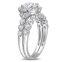 Lab Created Moissanite Halo Bridal Ring Set Sterling Silver